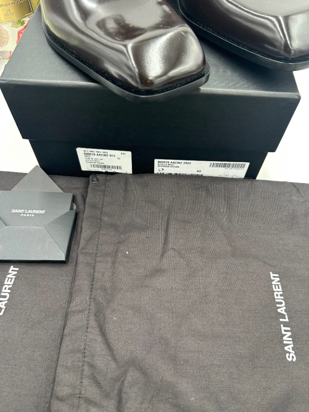 Men’s Saint Laurent Jean Polished-Leather Derby Shoes. size 43/10.